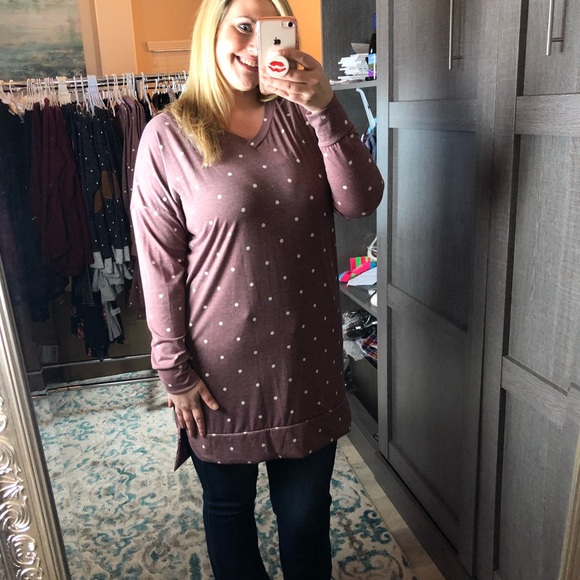 S-XL polka dot tunic - wine - Picture 2 of 2